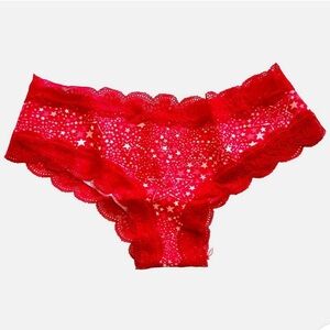 Victorias Secret PINK - Everyday Lace-Trim Cheekster Panties in Red Pepper Stars